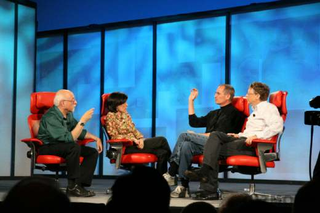 Illustration for article titled Live Rumble: Bill Gates vs. Steve Jobs vs. Swisher vs. Mossberg